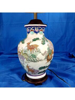 Vintage Chinese Famille Rose Porcelain Vase Deer Vase Lamp Yuhuchunping Moriage